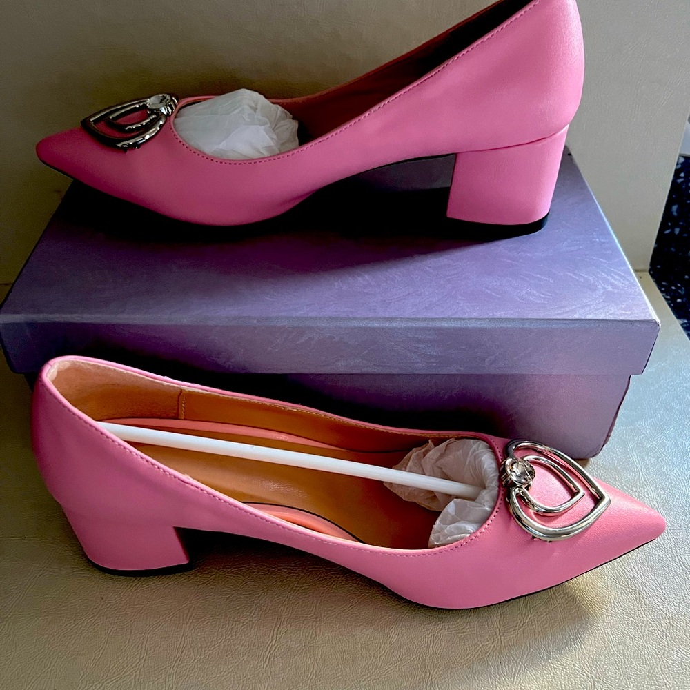 Merrori Women’s slip on Pointed toe Pink with bling Heart low heel
